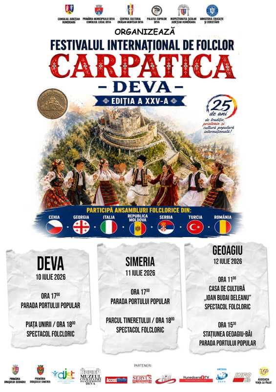 Festivalul Carpatica,folclor internațional,ansambluri din 7 țări — Festivalul Carpatica aduce la Deva ansambluri din 7 tari
